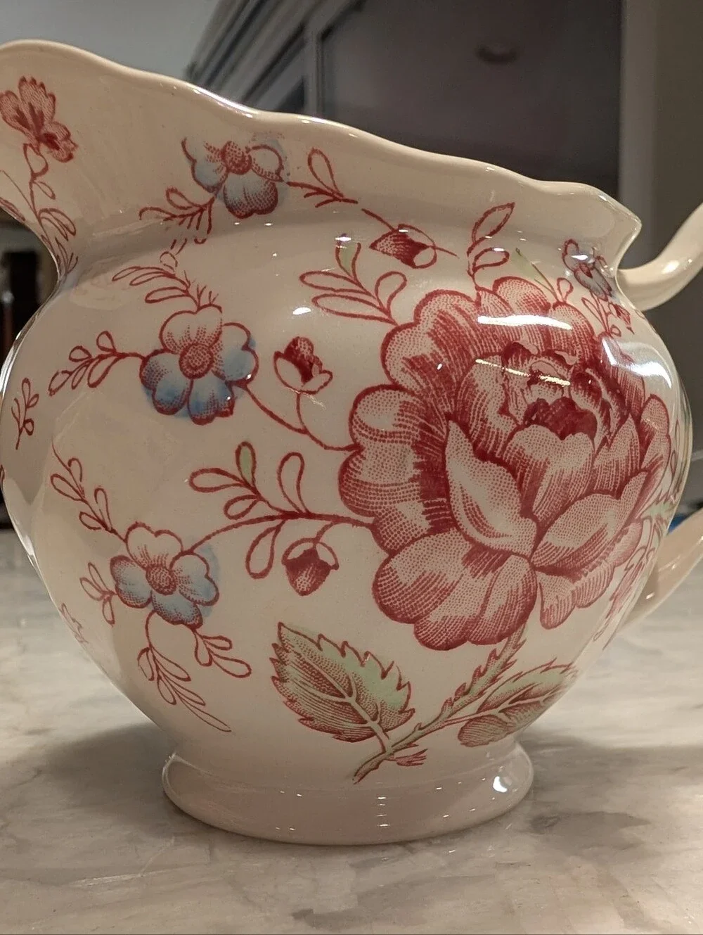 Johnson Brothers Rose Chintz Floral Porcelain Sugar Bowl and Creamer Set - Pink